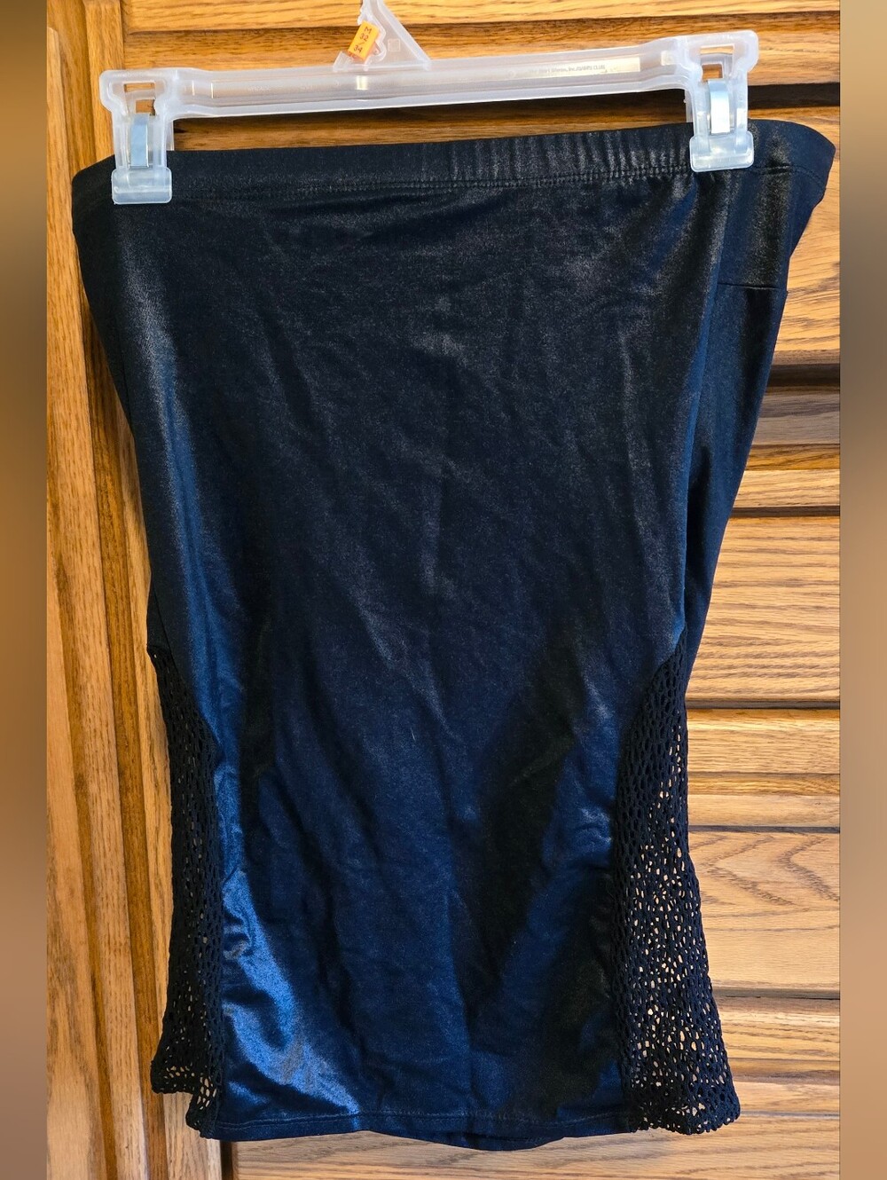 Sexy Strapless Bodycon Mini Black Dress NylnSpandex W Fishnet Side Panels Sz M/L